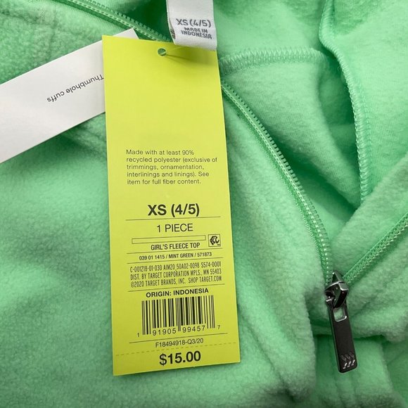 All In Motion x4 Girls 1/4 Zip Hooded Fleece Tops XS(4/5) Mint Green - Picture 6 of 9
